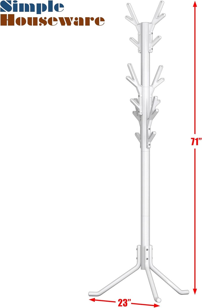 Simple Houseware Standing Coat and Hat Hanger Organizer Tree Shaped Rack for Entryway, Bedroom, and Hallway, 18 Hooks, White - Image 5